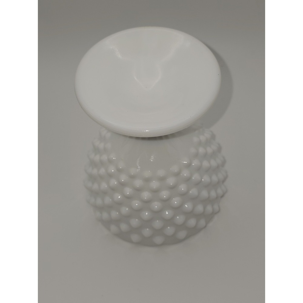 Vtg Fenton Hobnail Candy Rose Bowl Compote 70s Milk Glass Pedestal Scallop 5.5" - Picture 2 of 2